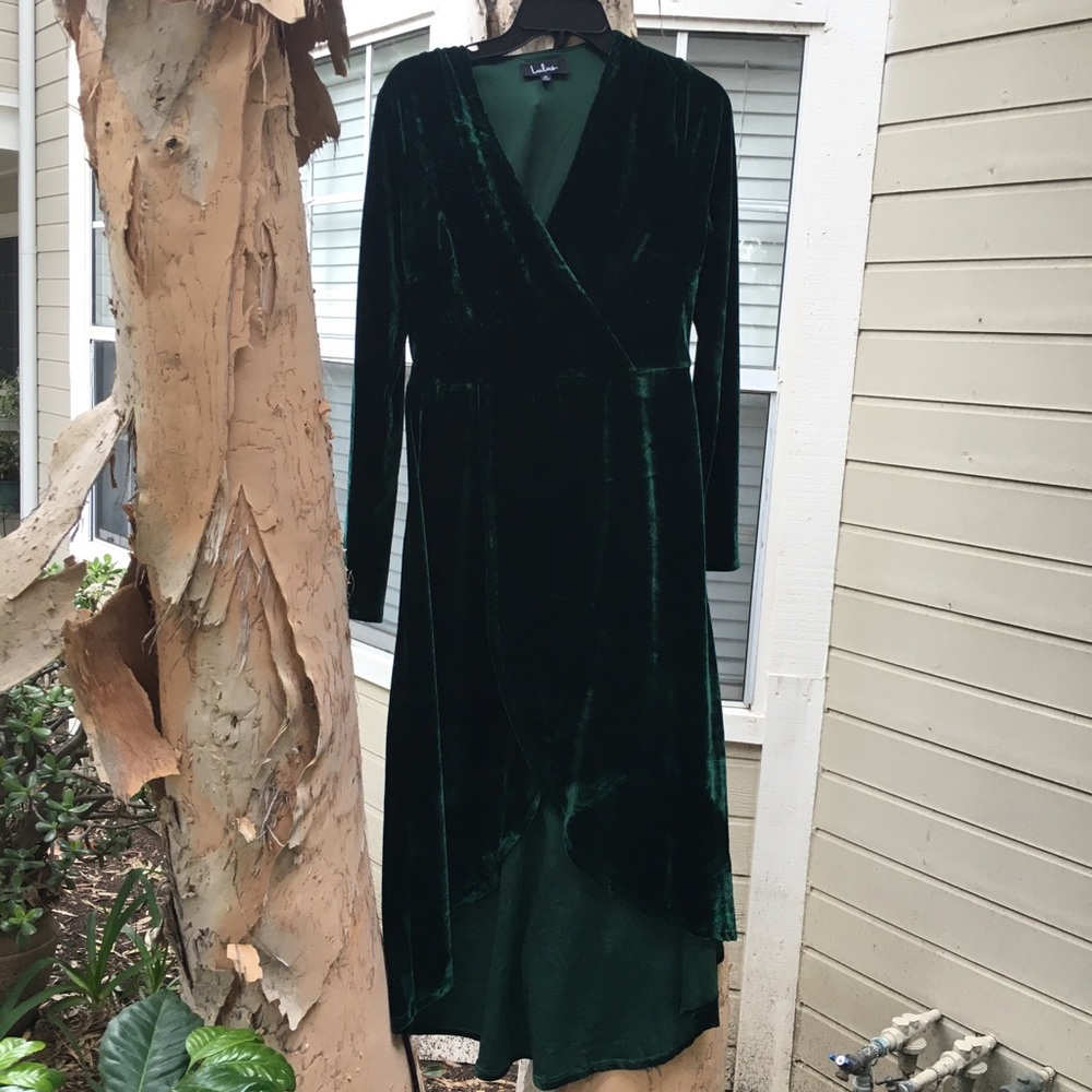 Green velvet wrap dress